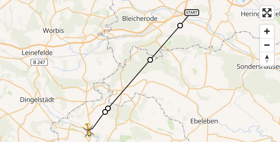 Flugroute Rettungshubschrauber Bleicherode - Unstruttal, 05 April 2026, 05:38