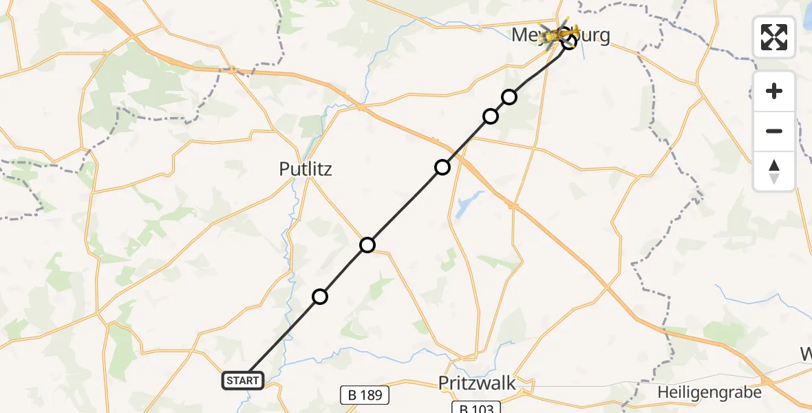 Flugroute Rettungshubschrauber Groß Pankow (Prignitz) - Meyenburg, 05 April 2026, 05:49