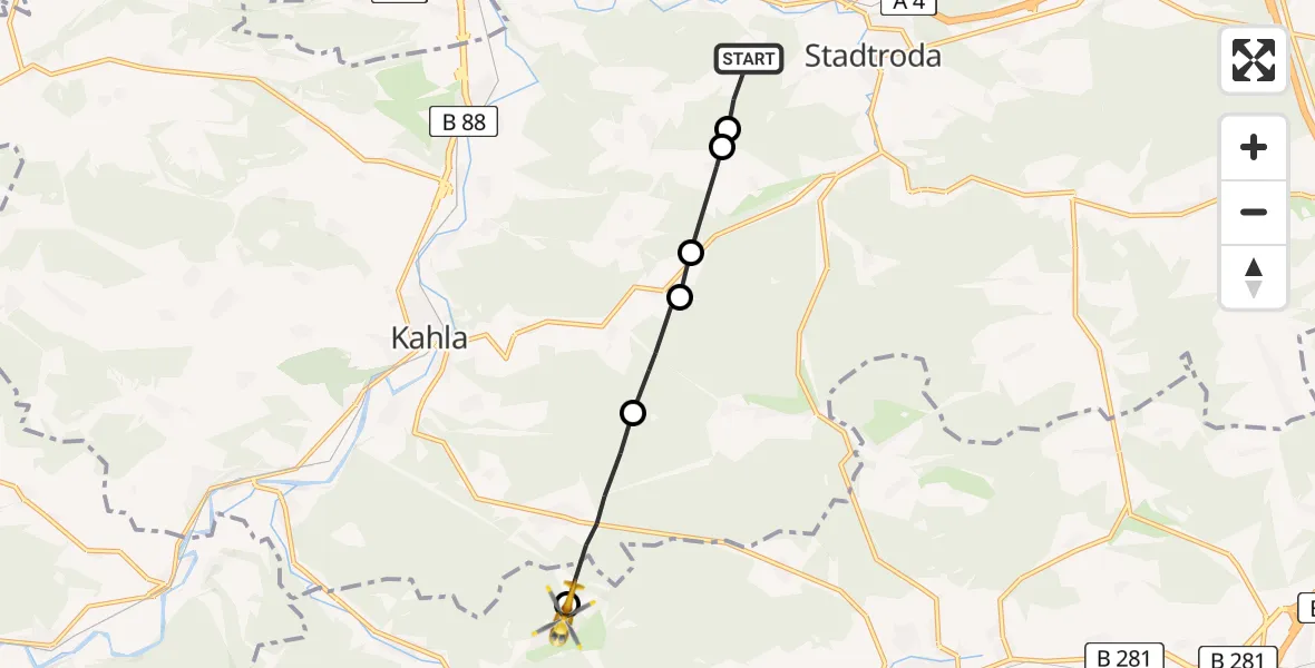 Flugroute Rettungshubschrauber Rausdorf - Langenorla, 05 April 2026, 05:58