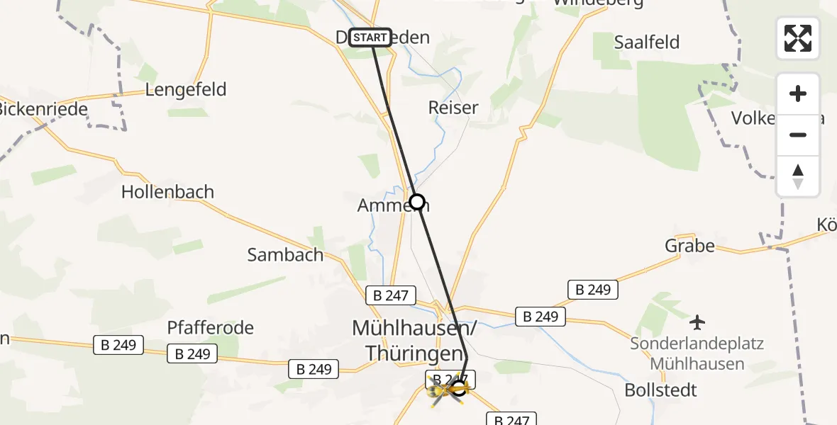 Flugroute Rettungshubschrauber Unstruttal - Hufeland Hospital, 05 April 2026, 06:04