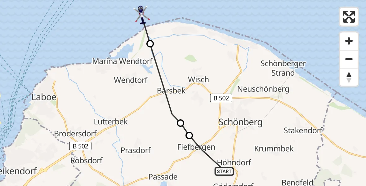 Flugroute Polizeihubschrauber Fiefbergen - Wendtorf, 05 April 2026, 06:14