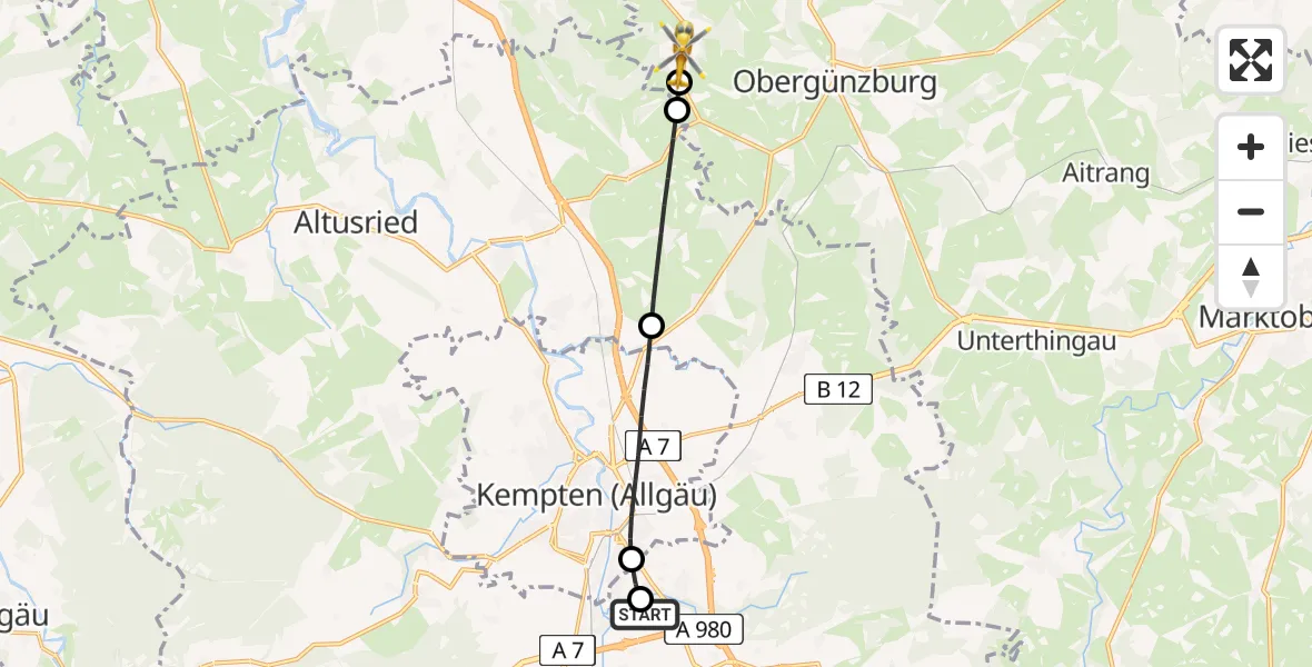 Flugroute Rettungshubschrauber Kempten-Durach Flugplatz - Untrasried, 05 April 2026, 06:33