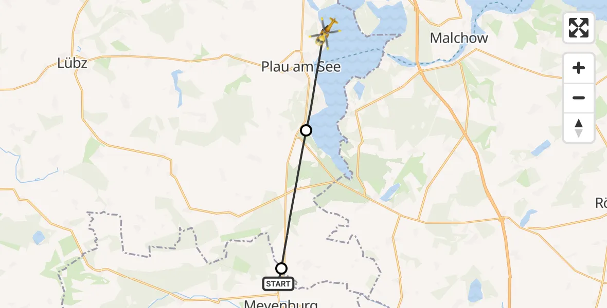 Routekaart van de vlucht: Rettungshubschrauber nach Plau am See, Quetziner Straße