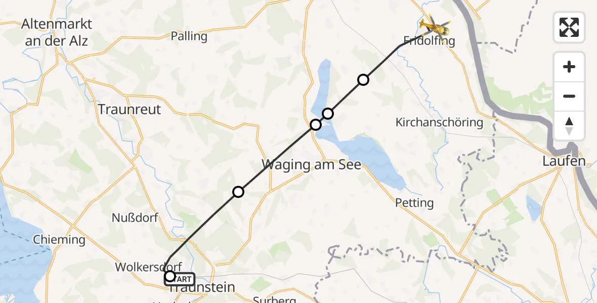 Flugroute Rettungshubschrauber Traunstein Hospital - Fridolfing, 05 April 2026, 06:34