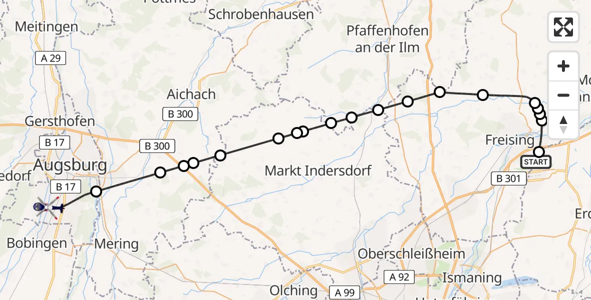 Flugroute Polizeihubschrauber München Flughafen - Augsburg, 05 April 2026, 06:42