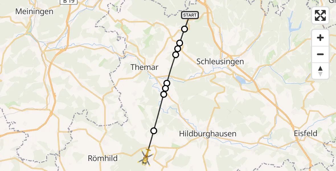 Flugroute Rettungshubschrauber Schleusingen - Römhild, 05 April 2026, 06:47
