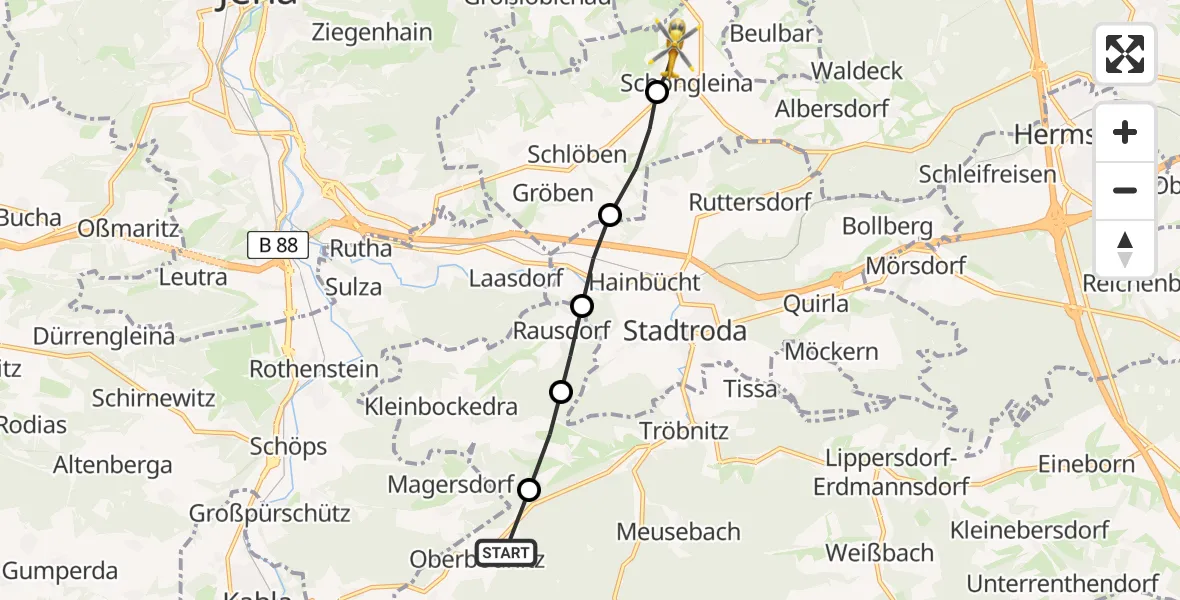 Flugroute Rettungshubschrauber Oberbodnitz - Schöngleina, 05 April 2026, 06:49