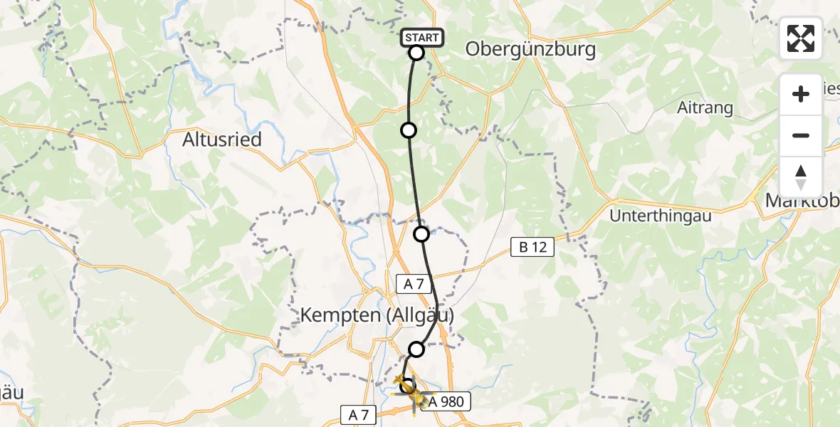 Flugroute Rettungshubschrauber Untrasried - Kempten-Durach Flugplatz, 05 April 2026, 06:57