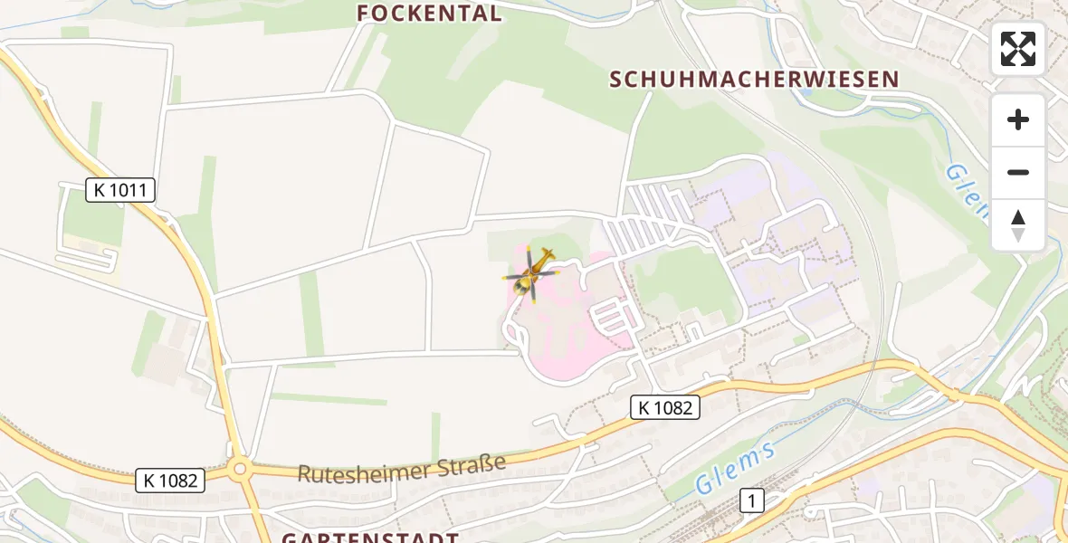 Flugroute Rettungshubschrauber Leonberg Hospital - Leonberg Hospital, 05 April 2026, 07:14