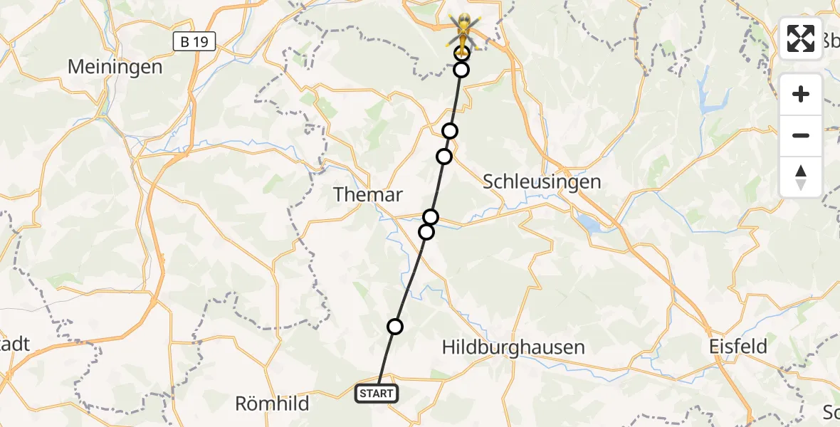 Flugroute Rettungshubschrauber Römhild - Suhl, 05 April 2026, 07:32