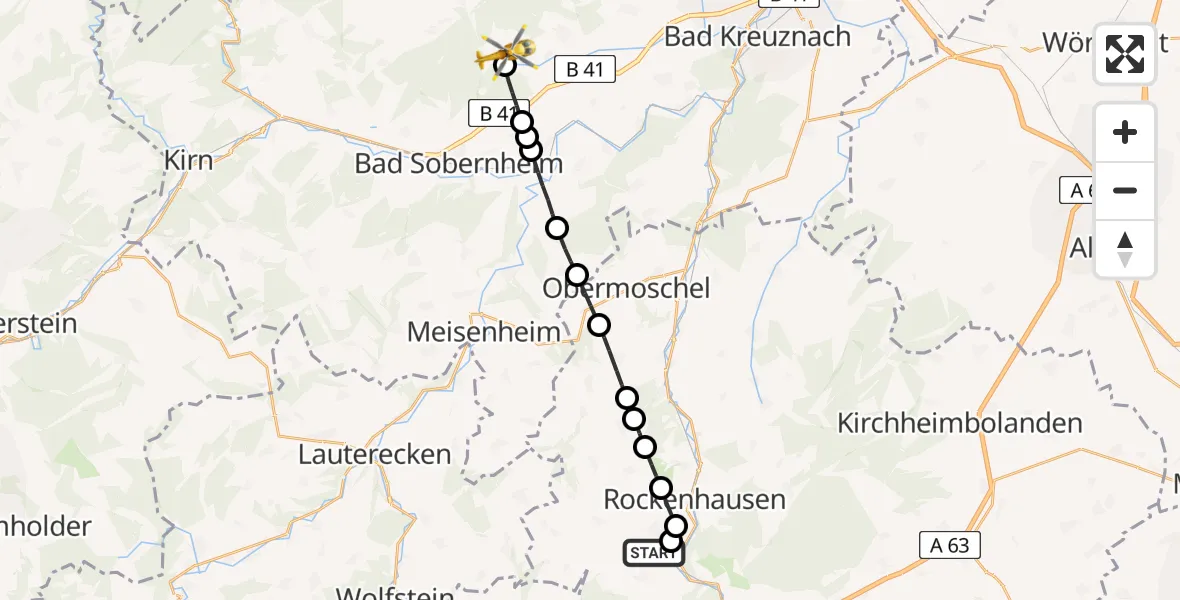 Flugroute Rettungshubschrauber Imsweiler UL - Bockenau, 05 April 2026, 07:48