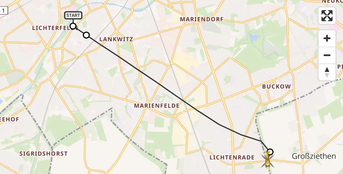 Flugroute Rettungshubschrauber Charité Clinic Benjamin Franklin Campus - Schönefeld, 05 April 2026, 07:51