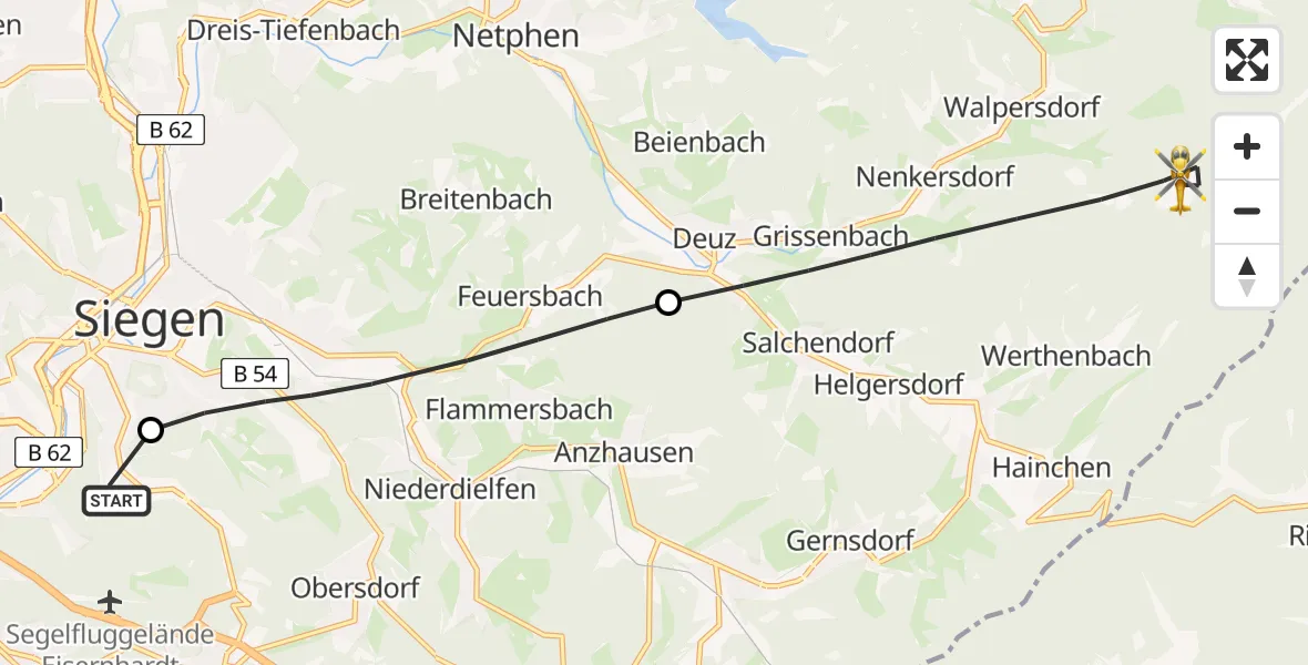 Flugroute Rettungshubschrauber Evangelisches Jung-Stilling Hospital - Netphen, 05 April 2026, 07:54