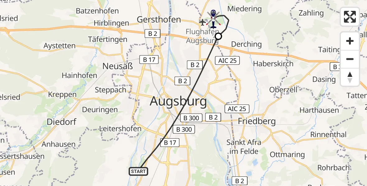 Flugroute Polizeihubschrauber Augsburg - Augsburg Flughafen, 05 April 2026, 08:06