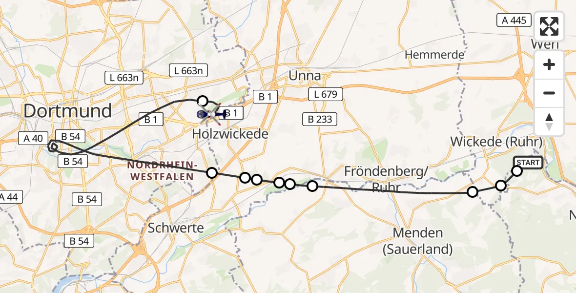 Flugroute Polizeihubschrauber Arnsberg-Menden Flugplatz - Dortmund Flughafen, 05 April 2026, 08:19