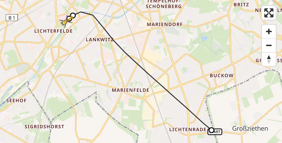 Flugroute Rettungshubschrauber Schönefeld - Charité Clinic Benjamin Franklin Campus, 05 April 2026, 08:32