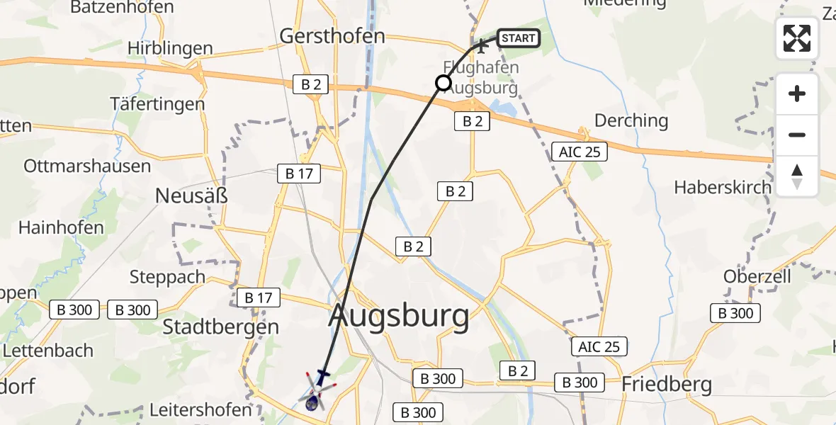 Flugroute Polizeihubschrauber Augsburg Flughafen - Augsburg, 05 April 2026, 08:37