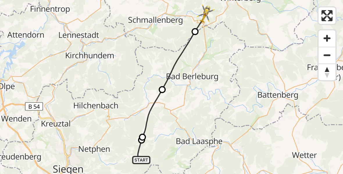 Flugroute Rettungshubschrauber Netphen - Schmallenberg, 05 April 2026, 08:39