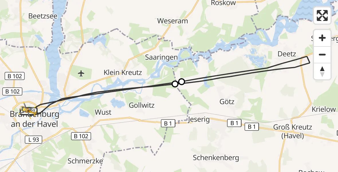 Flugroute Rettungshubschrauber Brandenburg an der Havel - Brandenburg an der Havel, 05 April 2026, 08:56