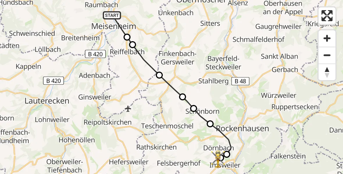 Flugroute Rettungshubschrauber Meisenheim - Imsweiler UL, 05 April 2026, 09:04