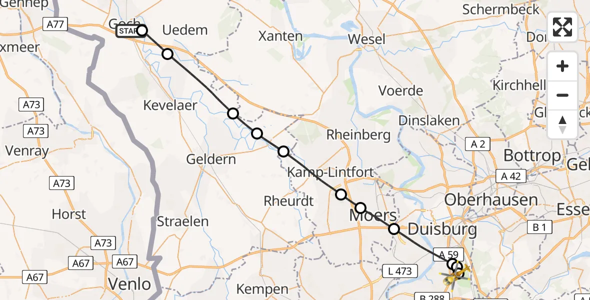 Routekaart van de vlucht: Rettungshubschrauber nach Duisburg Air Rescue Hubschrauberlandeplatz (Christoph 9)