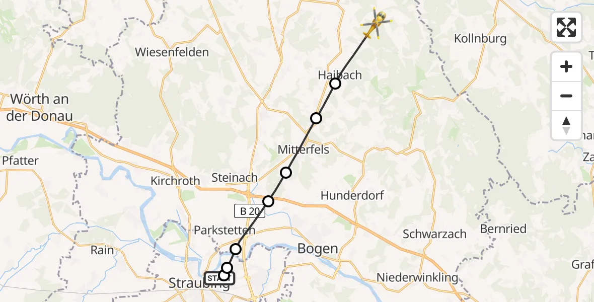 Flugroute Rettungshubschrauber Sankt Elisabeth Hospital Straubing - Rattenberg, 05 April 2026, 09:13