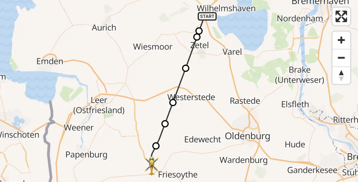 Flugroute Rettungshubschrauber Sande - Saterland, 05 April 2026, 09:15