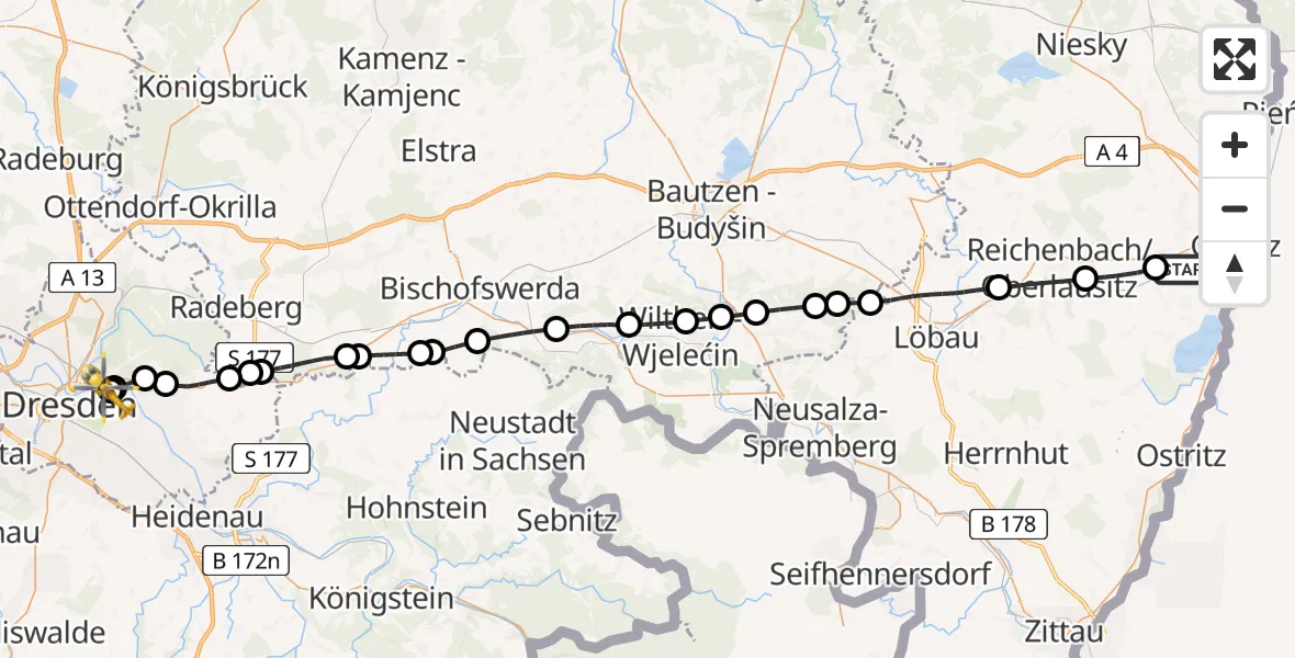 Flugroute Rettungshubschrauber Görlitz - Dresden University Hospital, 05 April 2026, 09:22