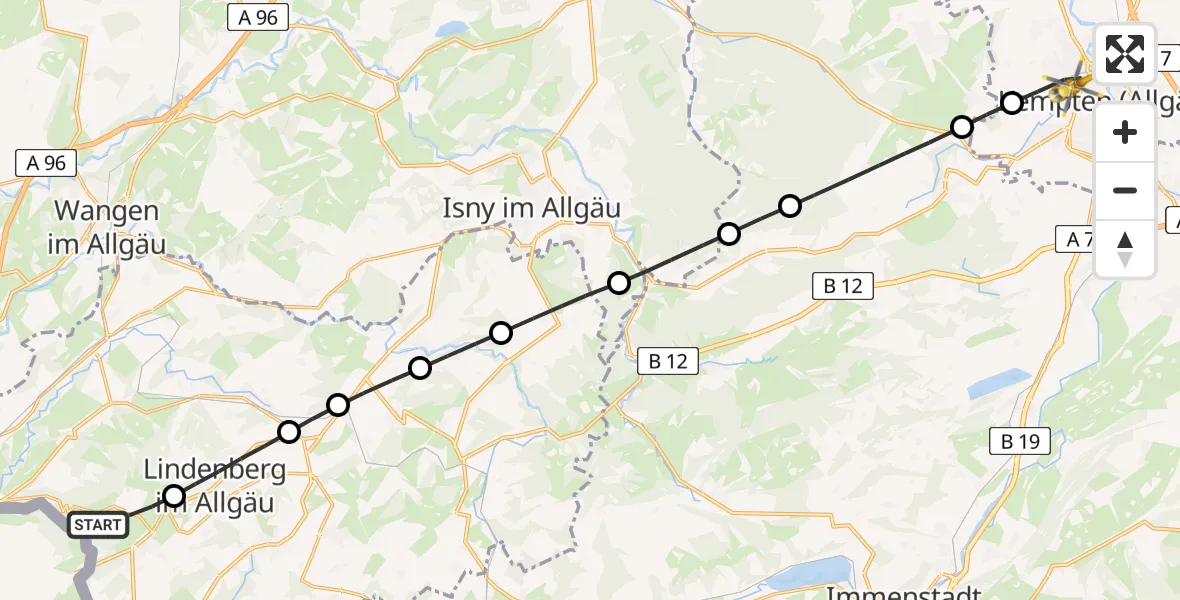 Flugroute Rettungshubschrauber Scheidegg - Kempten (Allgäu), 05 April 2026, 09:25