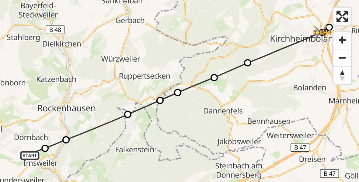 Flugroute Rettungshubschrauber Imsweiler UL - Kirchheimbolanden, 05 April 2026, 09:33
