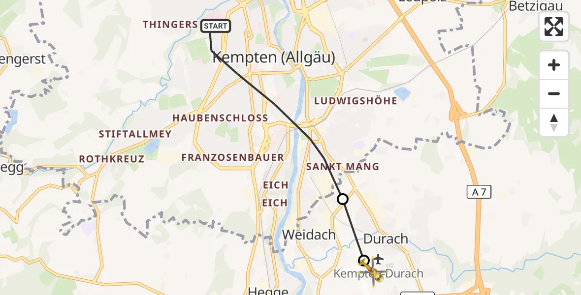 Flugroute Rettungshubschrauber Kempten (Allgäu) - Kempten-Durach Flugplatz, 05 April 2026, 09:53