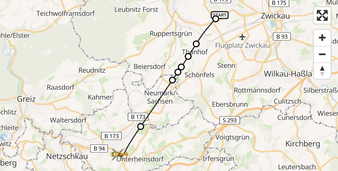 Flugroute Rettungshubschrauber ADAC Air Rescue Station Zwickau Hubschrauberlandeplatz - Reichenbach im Vogtland, 05 April 2026, 09:53