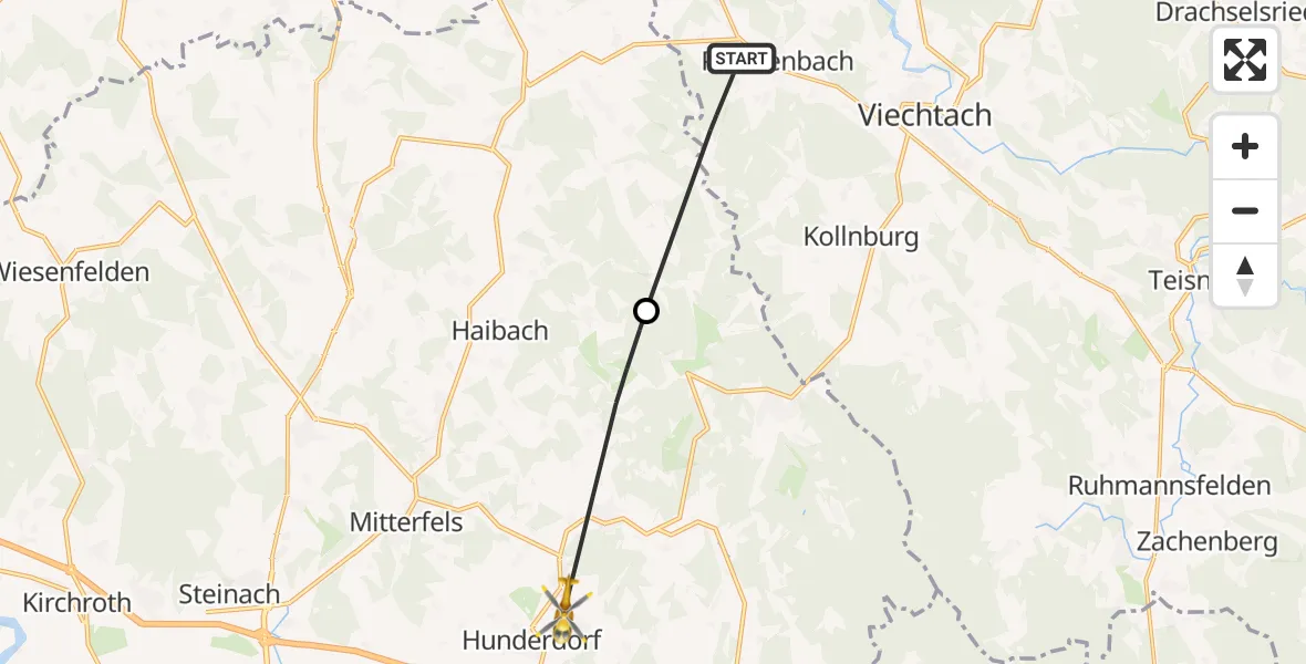Flugroute Rettungshubschrauber Prackenbach - Hunderdorf, 05 April 2026, 09:56