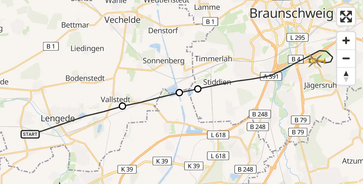 Flugroute Rettungshubschrauber Lengede - Braunschweig, 05 April 2026, 10:05