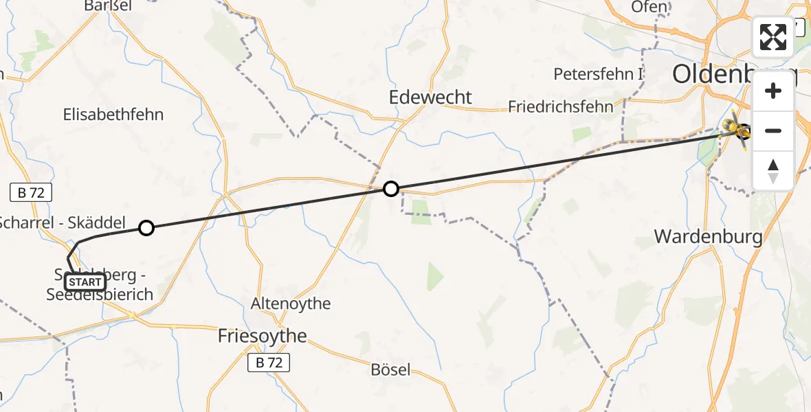 Flugroute Rettungshubschrauber Saterland - Oldenburg (Oldb), 05 April 2026, 10:09