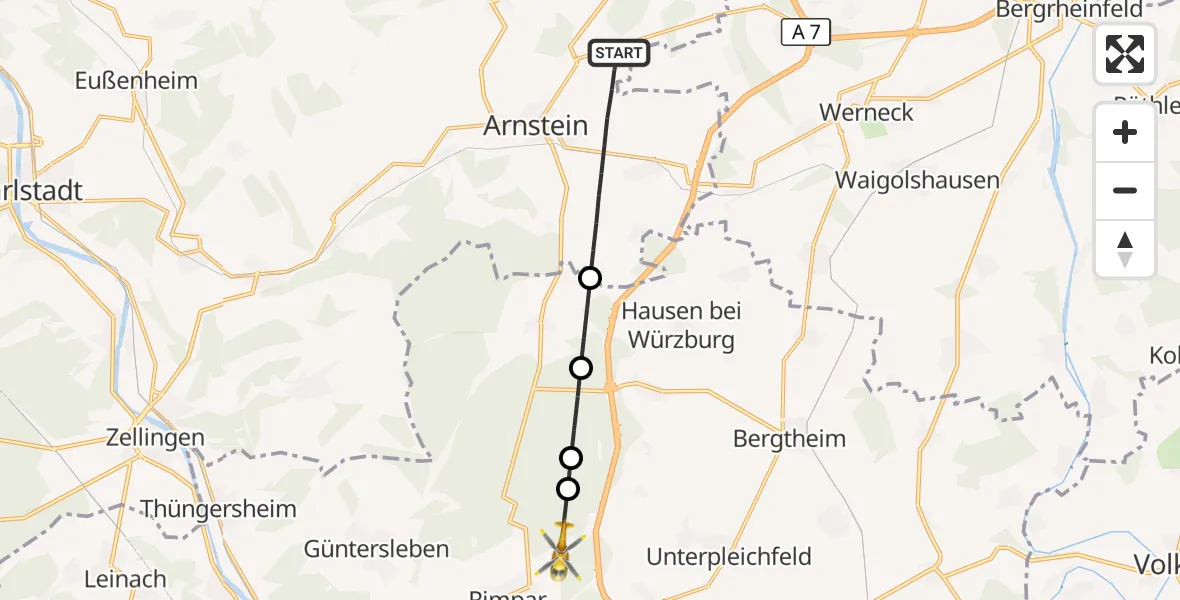 Flugroute Rettungshubschrauber Arnstein - Rimpar, 05 April 2026, 10:10