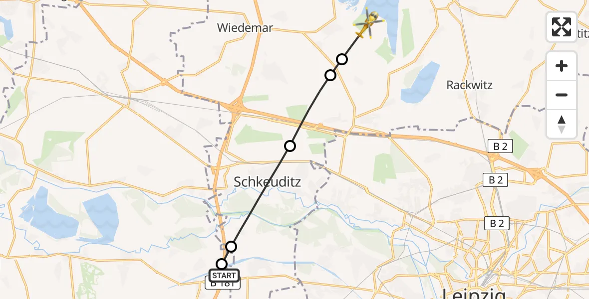 Flugroute Rettungshubschrauber ADAC Air Rescue Station Leipzig/Schkeuditz-Dölzig Hubschrauberlandeplatz (Christoph 61) - Wiedemar, 05 April 2026, 10:11