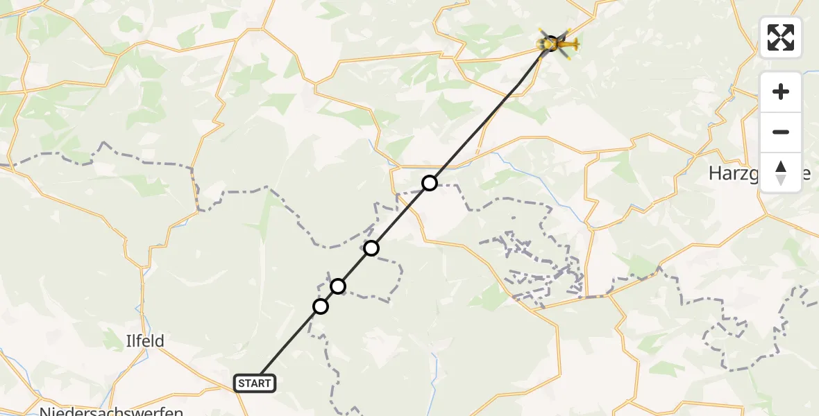 Flugroute Rettungshubschrauber Harztor - Thale, 05 April 2026, 10:25