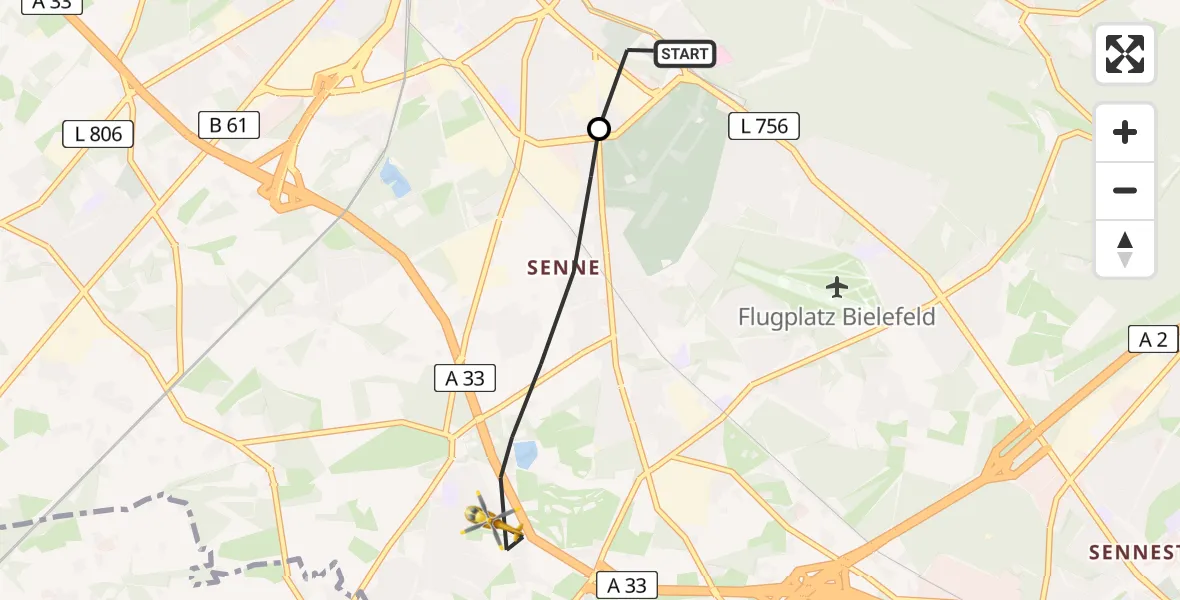 Flugroute Rettungshubschrauber Luftrettungszentrum Bielefeld - Bielefeld, 05 April 2026, 10:29