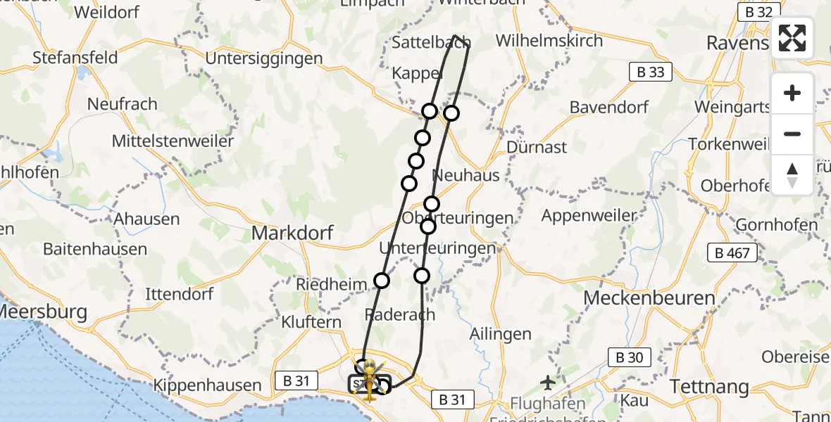 Flugroute Rettungshubschrauber Friedrichshafen Hospital - Friedrichshafen Hospital, 05 April 2026, 10:37