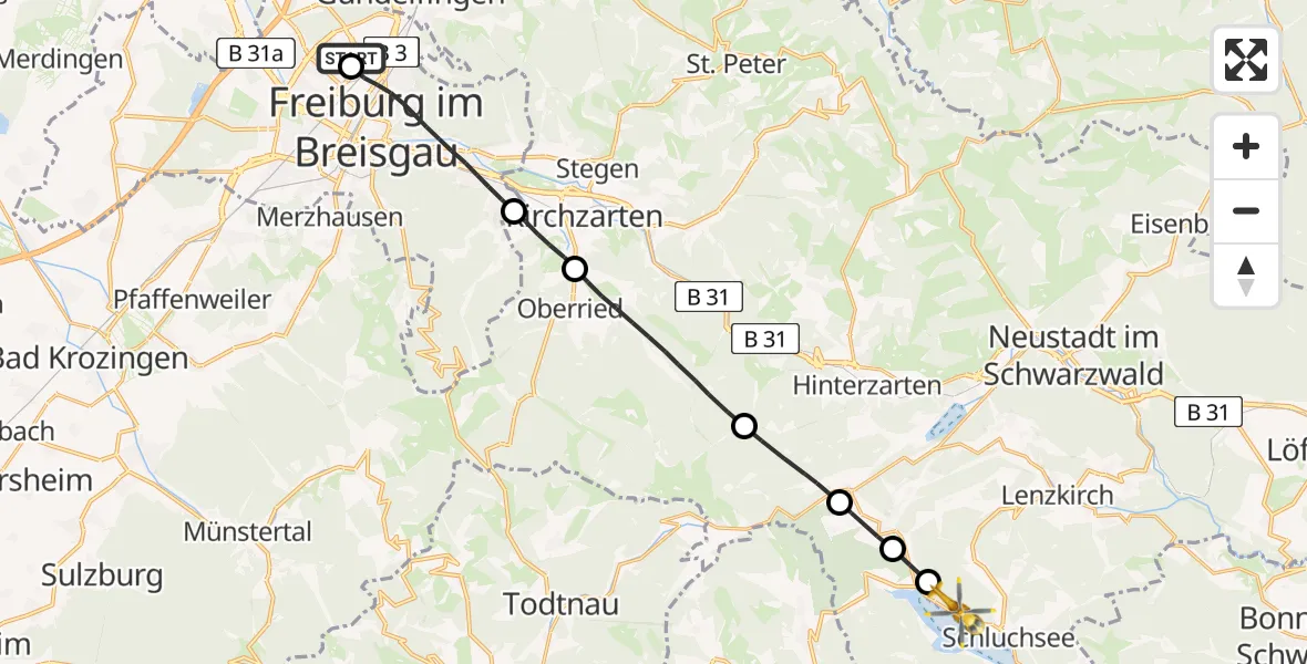 Flugroute Rettungshubschrauber Freiburg im Breisgau Flugplatz - Schluchsee, 05 April 2026, 10:38
