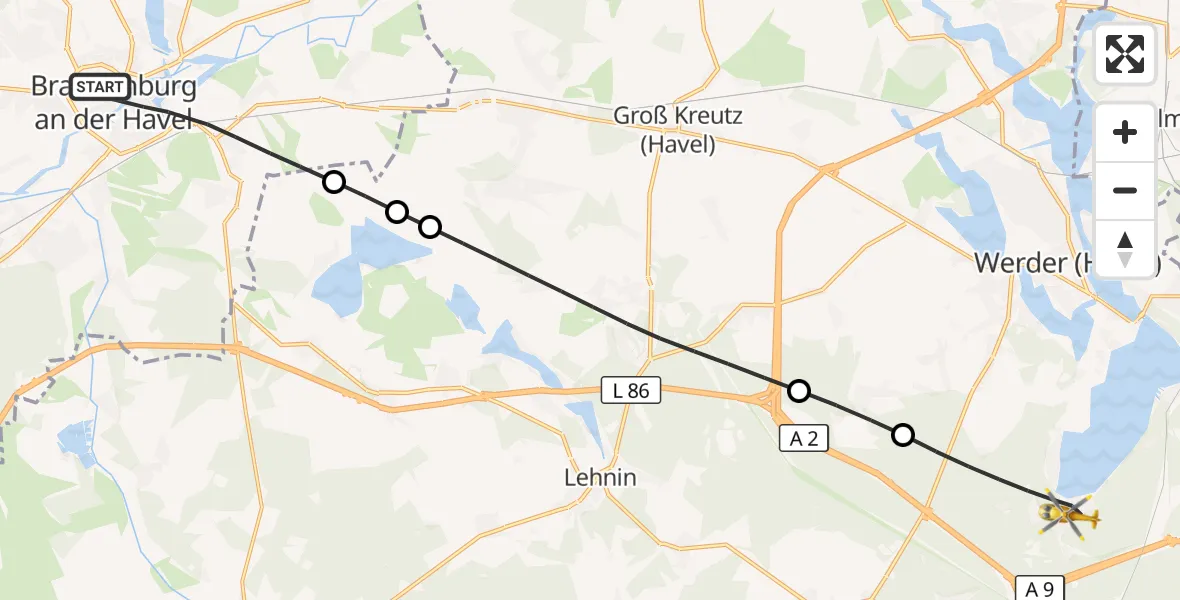 Flugroute Rettungshubschrauber Brandenburg an der Havel - Schwielowsee, 05 April 2026, 10:44