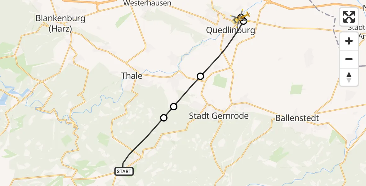 Flugroute Rettungshubschrauber Thale - Harz Hospital Quedlinburg, 05 April 2026, 10:53