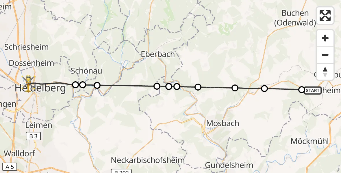 Flugroute Rettungshubschrauber Adelsheim - Heidelberg, 05 April 2026, 10:55
