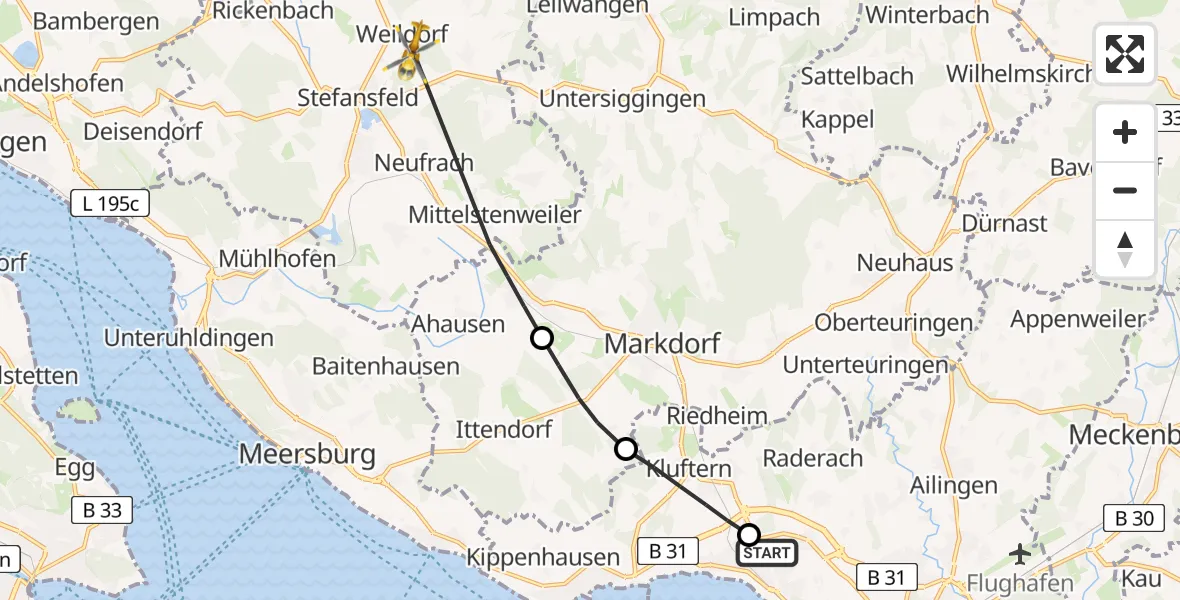 Flugroute Rettungshubschrauber Friedrichshafen Hospital - Salem, 05 April 2026, 11:03