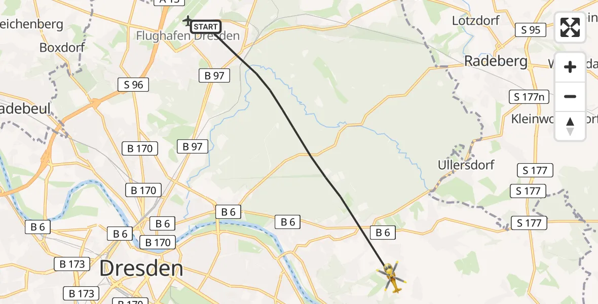 Flugroute Rettungshubschrauber Dresden - Dresden, 05 April 2026, 11:04