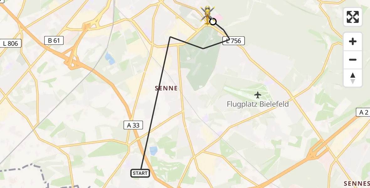 Flugroute Rettungshubschrauber Bielefeld - Luftrettungszentrum Bielefeld, 05 April 2026, 11:06