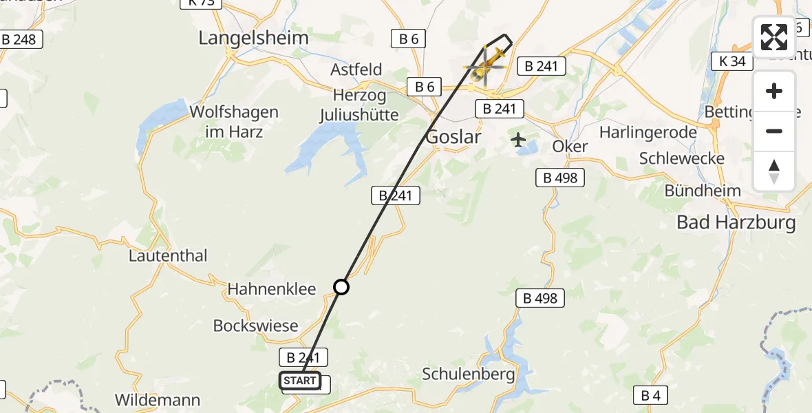 Flugroute Rettungshubschrauber Harz (Landkreis Goslar) - Goslar, 05 April 2026, 11:09