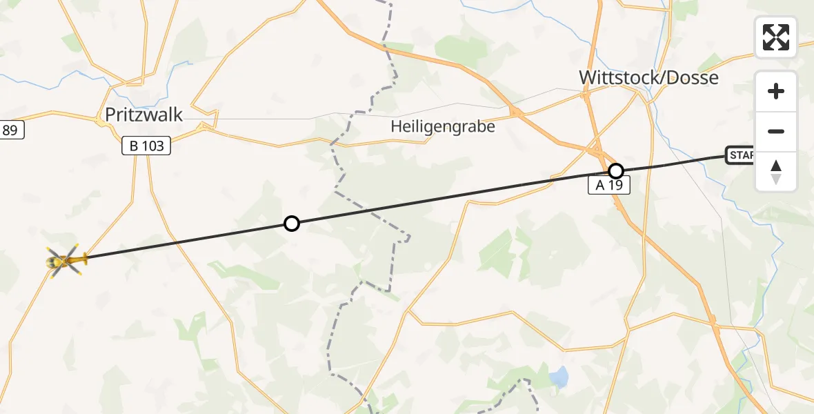 Flugroute Rettungshubschrauber Wittstock/Dosse - Pritzwalk, 05 April 2026, 11:17