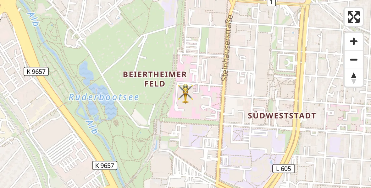 Flugroute Rettungshubschrauber Sankt Vincentius Hospital - Sankt Vincentius Hospital, 05 April 2026, 11:20